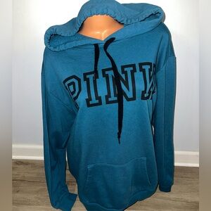 Pink Victoria’s Secret Women’s Teal Pullover Hoodie Sweatshirt Logo Comfy Large